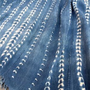 Vintage African Faded Indigo Denim Shibori Mudcloth 58”L x 39”W Textile | No.157